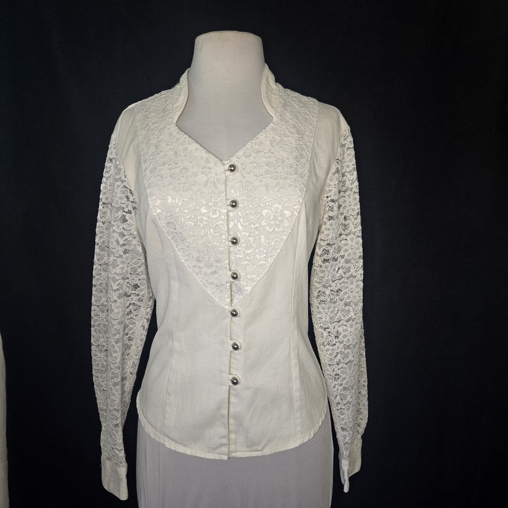 Vintage 80s Banjo Dallas, Texas Western Lace Shirt Medium